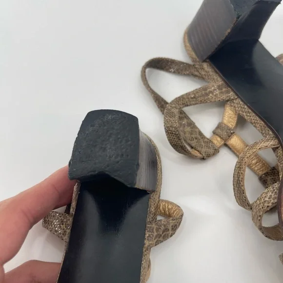 STUART WEITZMAN ZIP UP GLADIATOR HEELED SANDLES FAUX BEIGE SNAKE LEATHER size 9 - Picture 6 of 9